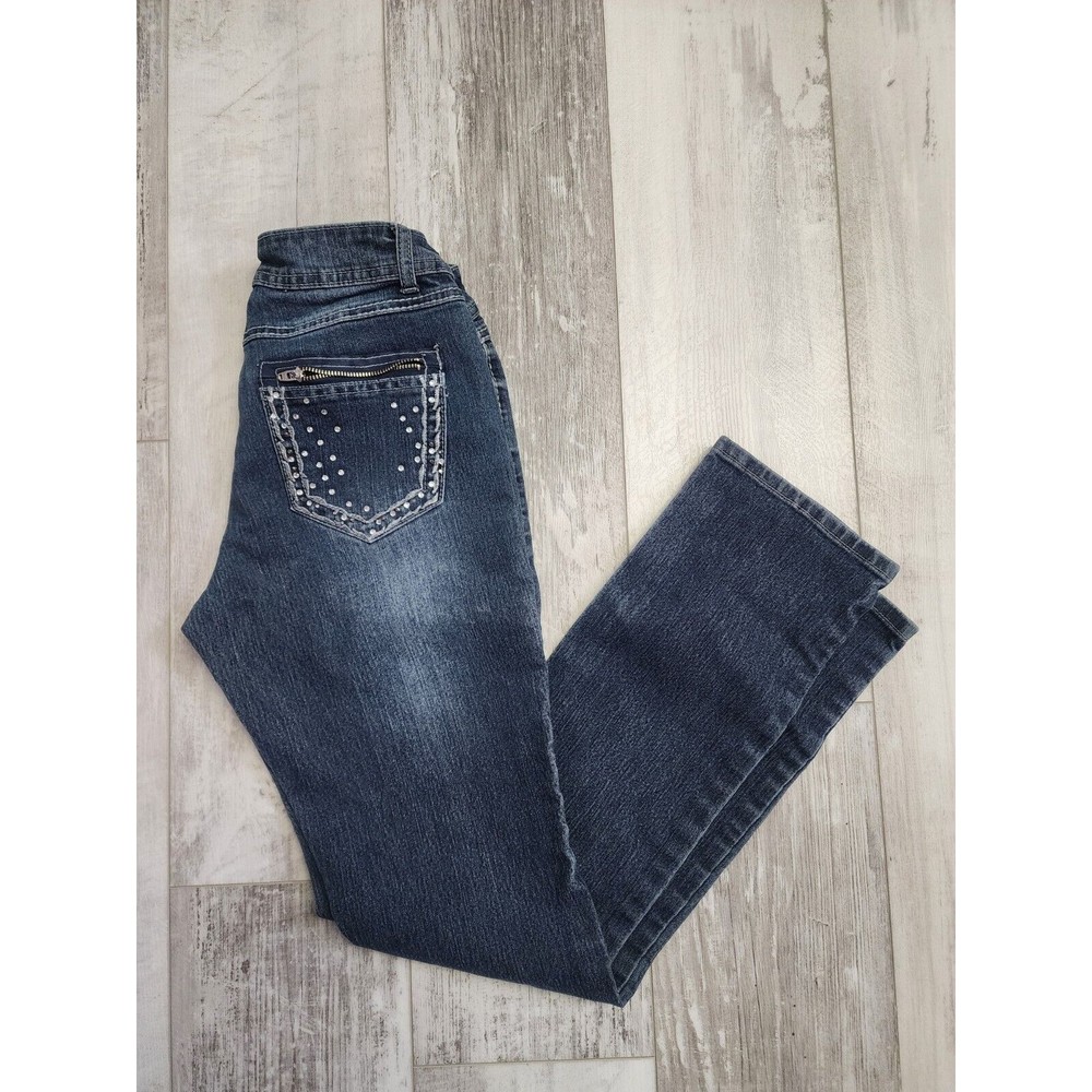 Massini Jeans Size 4 28x30 Dark Blue Stretch Denim Straight Leg Zip Back Pockets